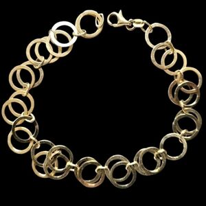 14k Gold Hoops Circles Modern Cha Cha Design Charm Bracelet 7 Inch Real Gold